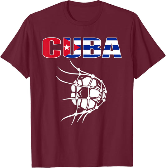 Cuba Soccer Ball In Net Goal - Support Cuban Football Team T-Shirt - T-Shirt | Maroon
