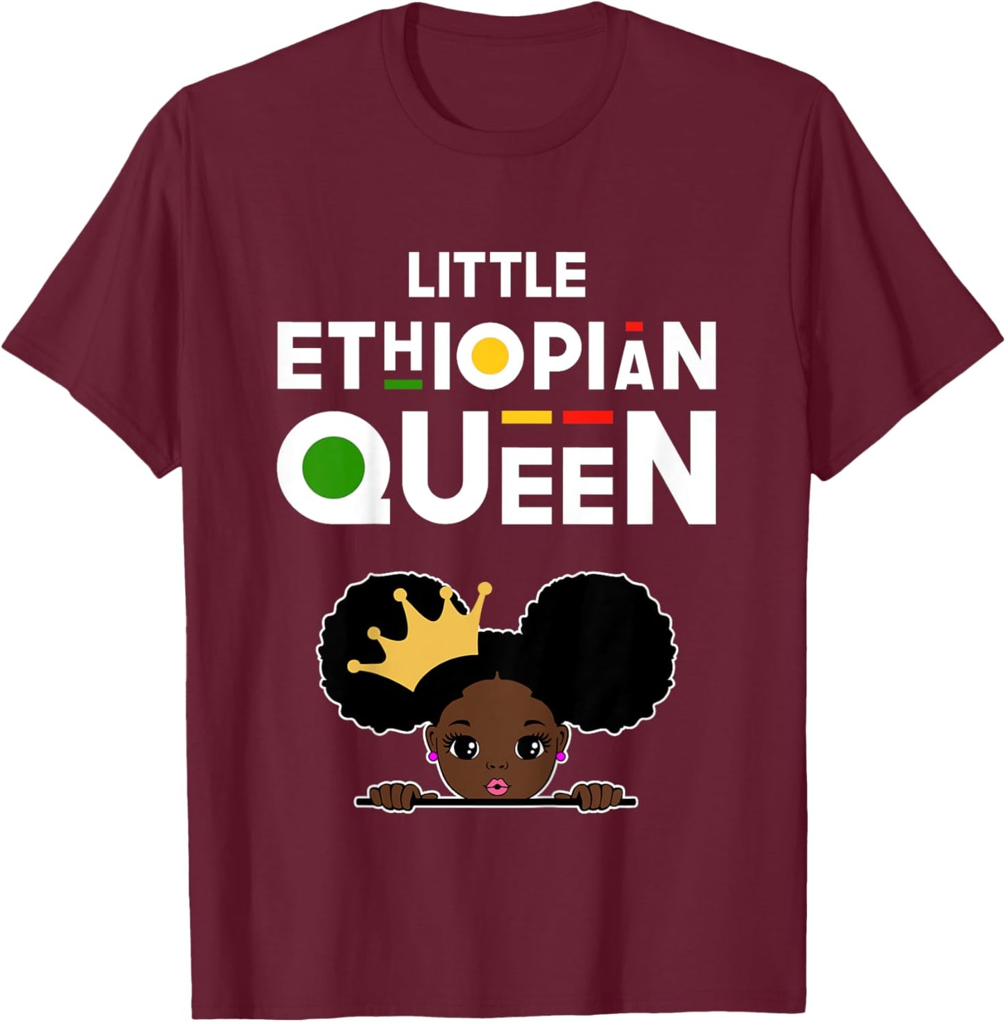 Little Ethiopian Queen Shirt Girls Ethiopian Flag Ethiopia T-Shirt - T-Shirt | Maroon
