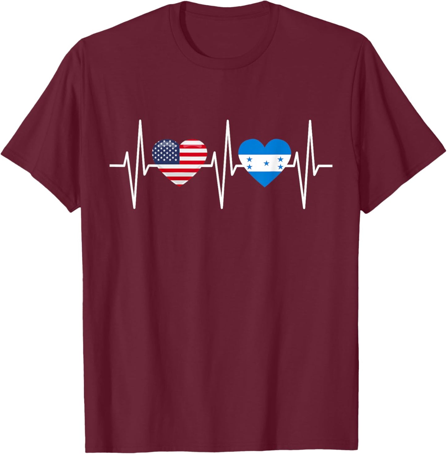 USA Honduras Shirt Heartbeat America Honduran Flag Heart T-Shirt - T-Shirt | Maroon