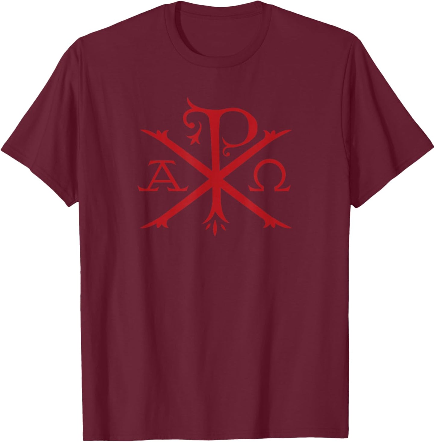 Chi Rho and Alpha Omega Early Christian Symbol T-Shirt - T-Shirt | Maroon