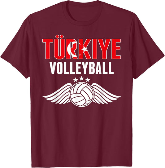 Proud Turkey Volleyball Fan Jersey Pride Türkiye Flag Vball T-Shirt - T-Shirt | Maroon