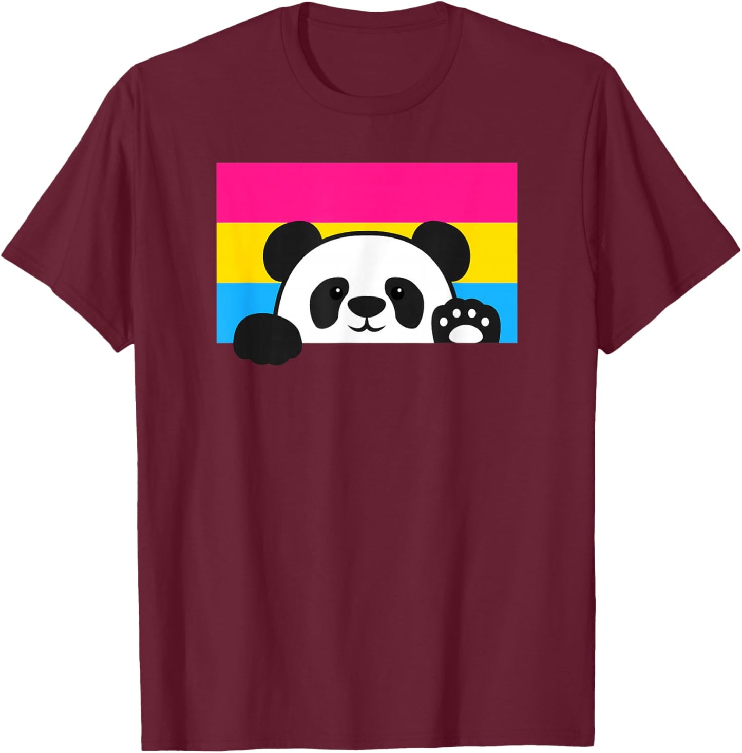 Panda Bear Love Pansexual Pride Flag Aesthetic Cute Cartoon T-Shirt - T-Shirt | Maroon