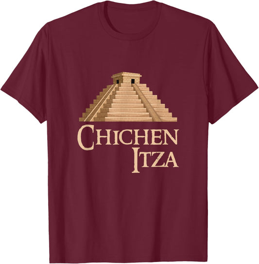 Chichen Itza and Pyramid For Summer Archeological Vacation Women Kids T-Shirt - T-Shirt | Maroon
