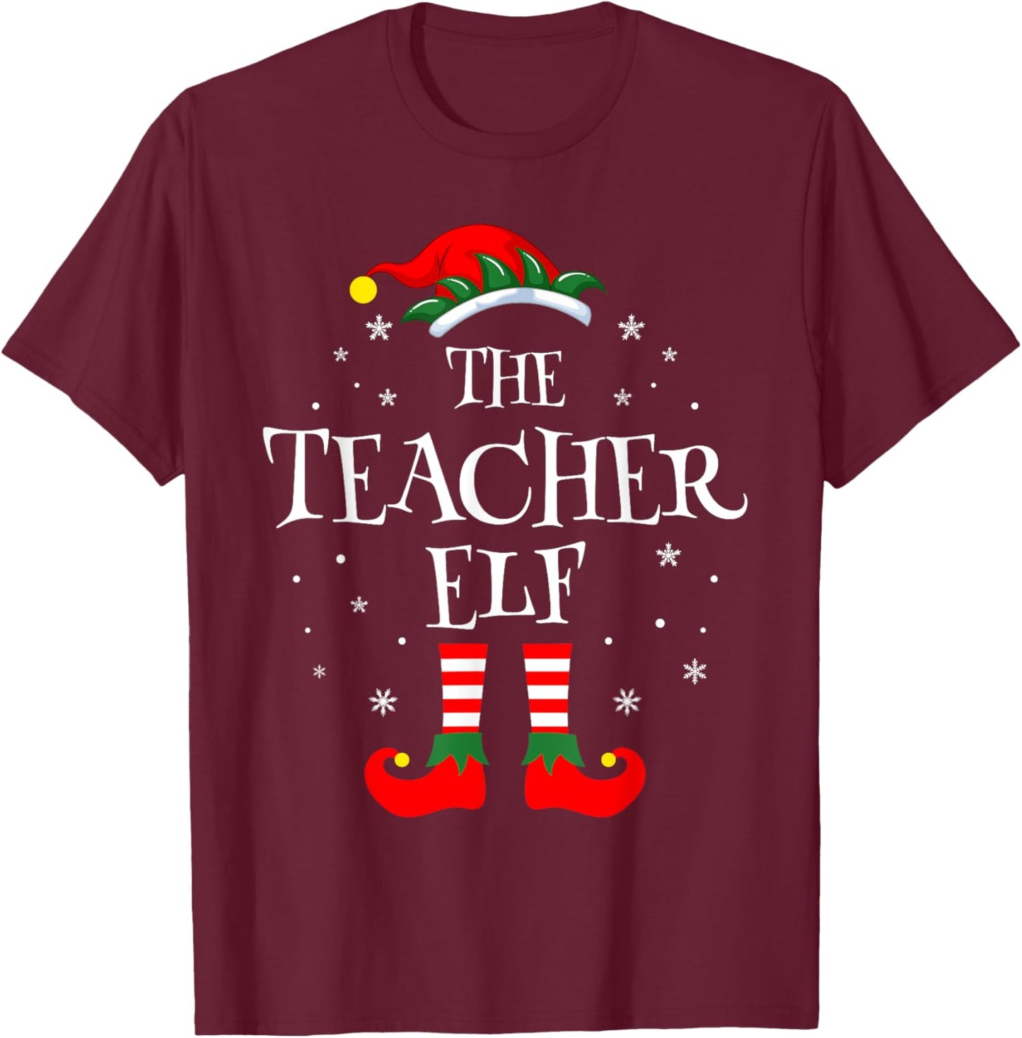 The Teacher Elf Christmas Family Matching Group Xmas Funny T-Shirt - T-Shirt | Maroon
