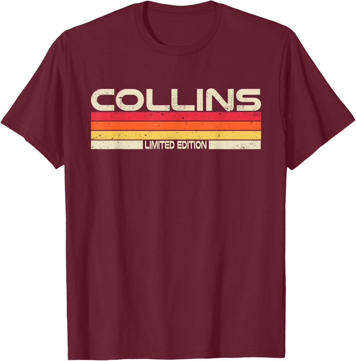Collins Surname Birthday Family Reunion 80s 90s Sunset T-Shirt - T-Shirt | Maroon