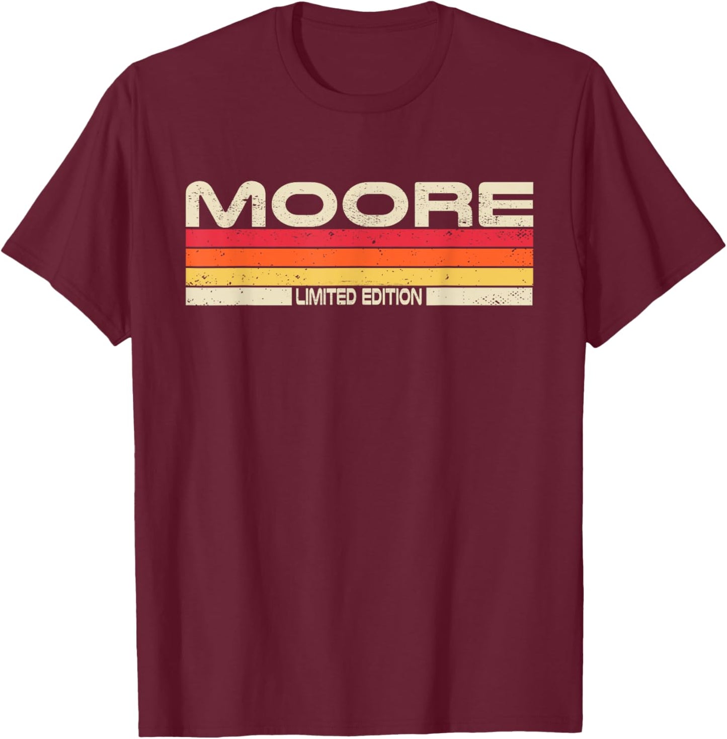 Moore Surname Birthday Family Reunion 80s 90s Sunset T-Shirt - T-Shirt | Maroon