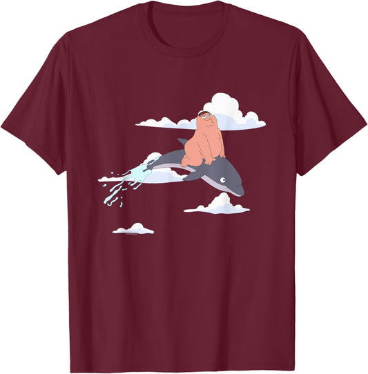 Family Guy Peter on a Dolphin Funny Cartoon T-Shirt - T-Shirt | Maroon