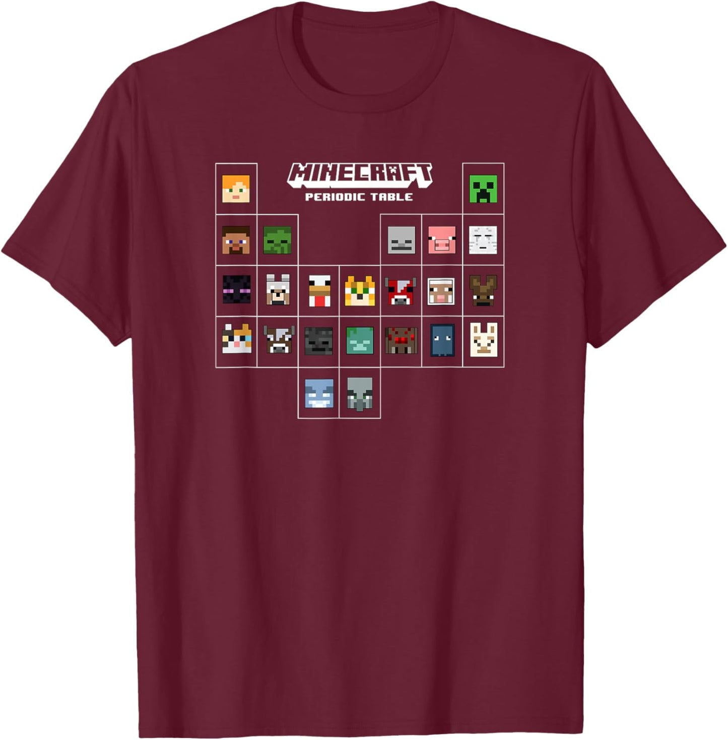 Minecraft Periodic Table Character Group T-Shirt - T-Shirt | Maroon