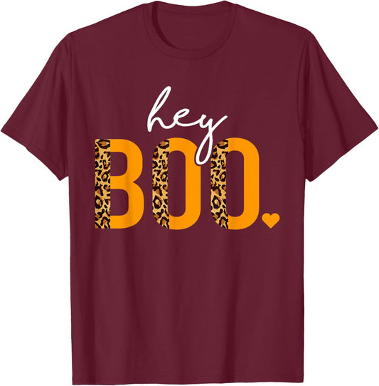 Hey Boo Shirt, Girls Halloween Costume, Spooky Leopard Women T-Shirt - T-Shirt | Maroon