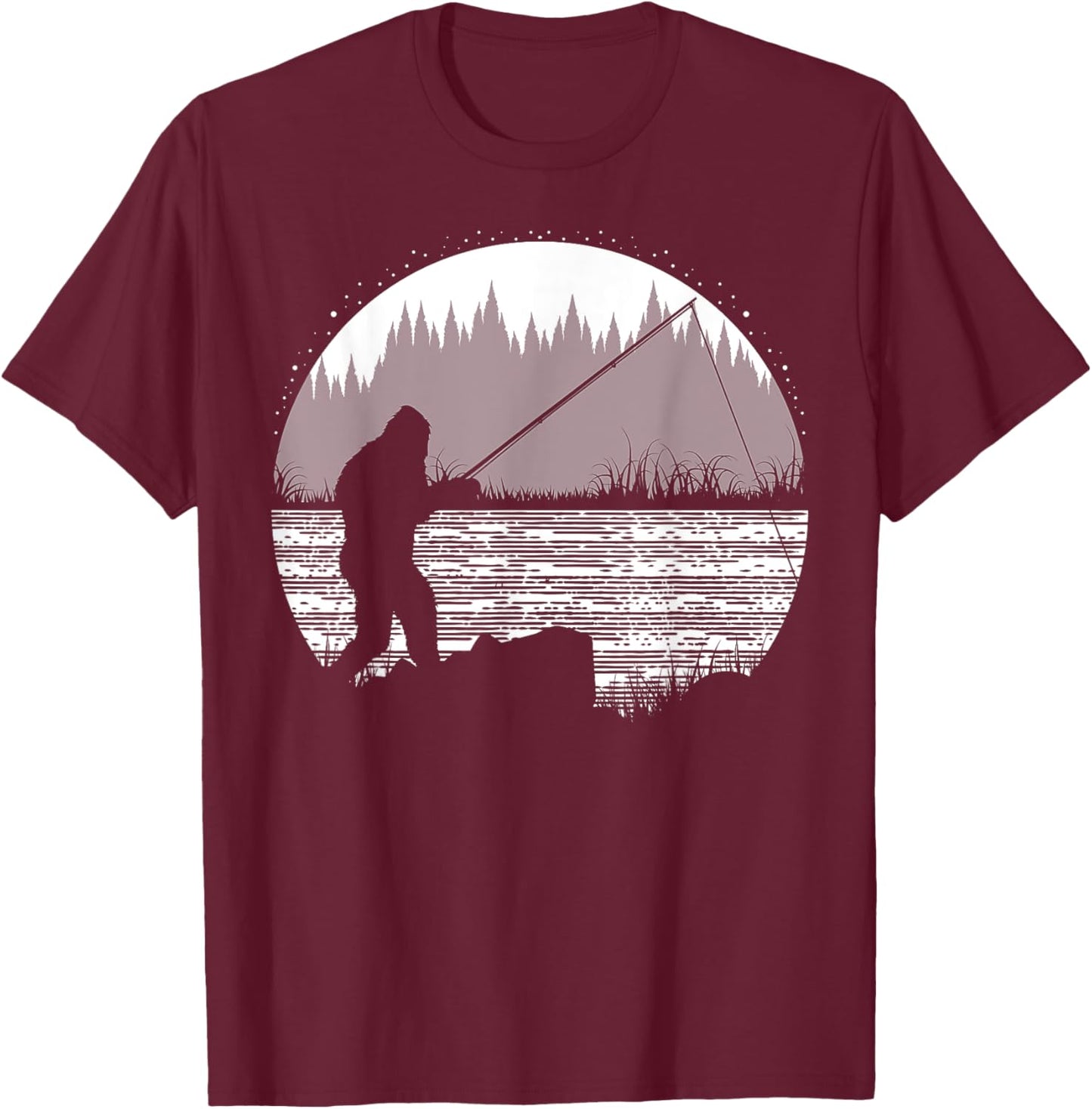Funny Bigfoot Fishing Cool Sasquatch Fly Fishing Fisherman T-Shirt - T-Shirt | Maroon