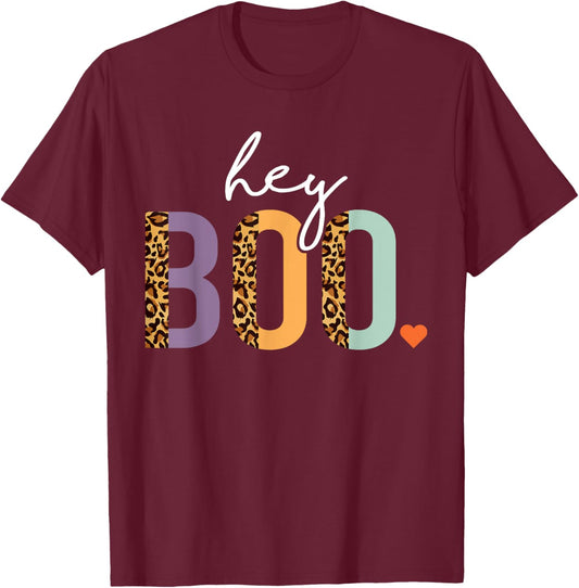 Hey Boo Shirt, Women Halloween Costume, Boo Leopard Girls T-Shirt - T-Shirt | Maroon
