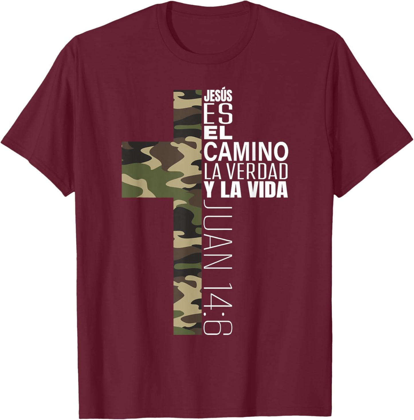 Jesus Christian Spanish Gifts Men Religious Verse Camo Cross T-Shirt - T-Shirt | Maroon