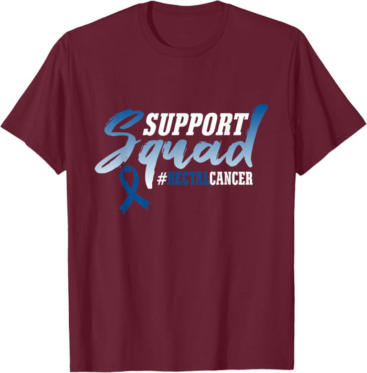 Support Squad RECTAL CANCER Survivors Ribbon T-Shirt - T-Shirt | Maroon