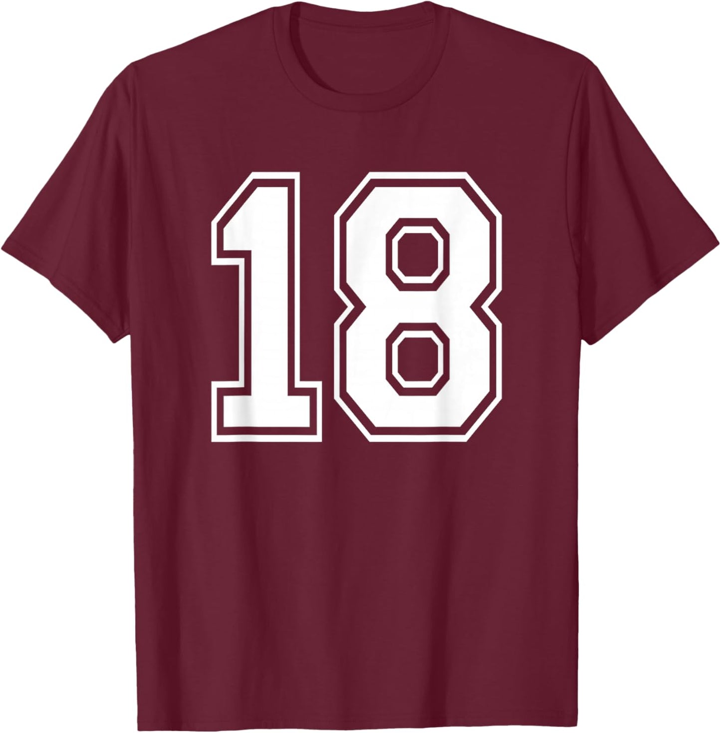 Number Eighteen #18 Sports Team Uniform Birthday 18 T-Shirt - T-Shirt | Maroon