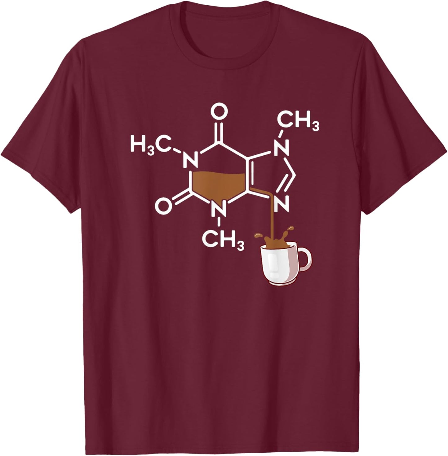 Caffeine Molecule Coffee Lover Chemistry T-Shirt - T-Shirt | Maroon