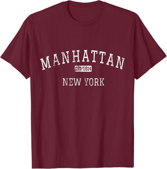 Manhattan New York NY Vintage T-Shirt - T-Shirt | Maroon