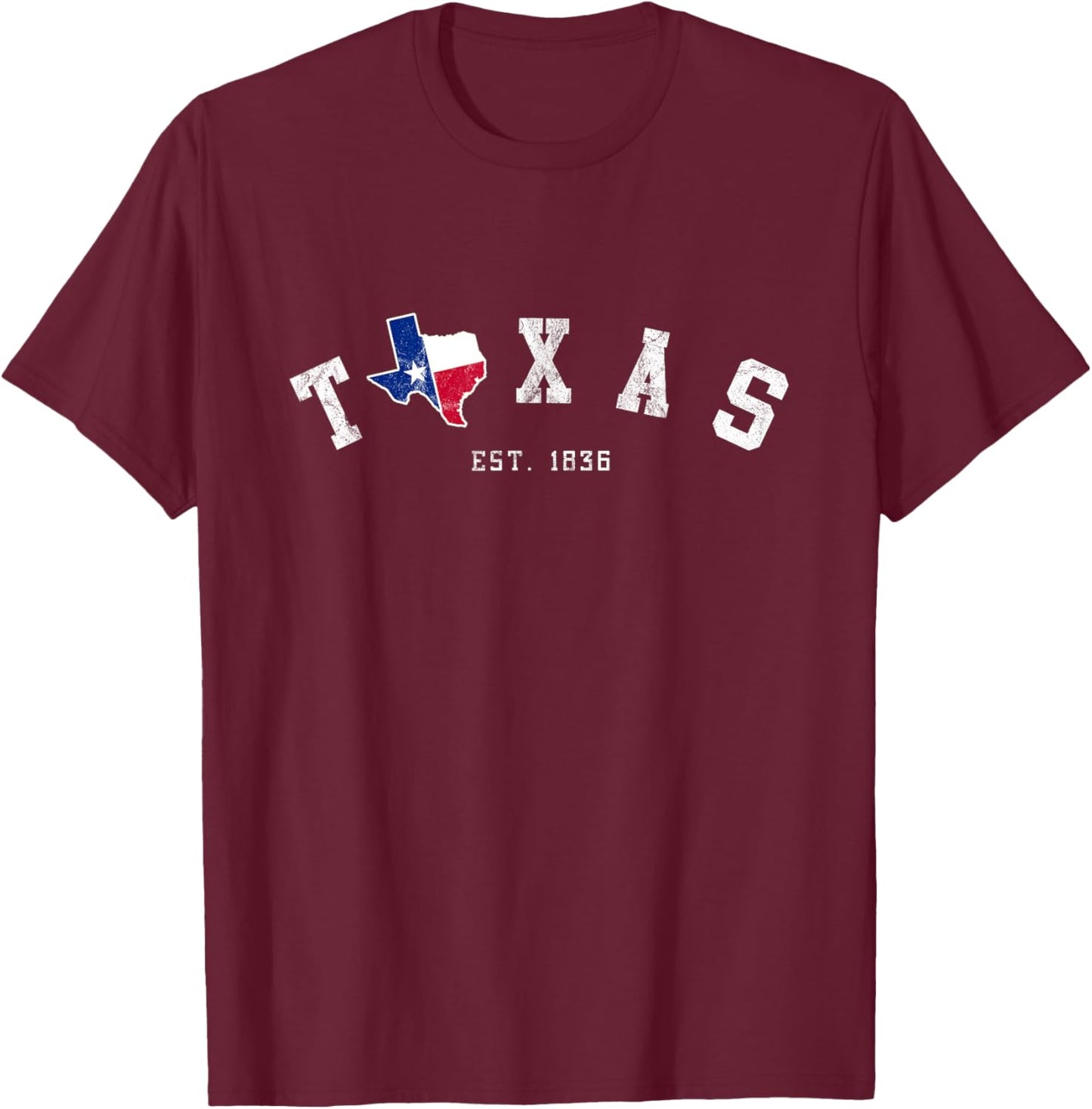 Texas T Shirt Vintage Texas State Est. 1836 With Texan Flag T-Shirt - T-Shirt | Maroon