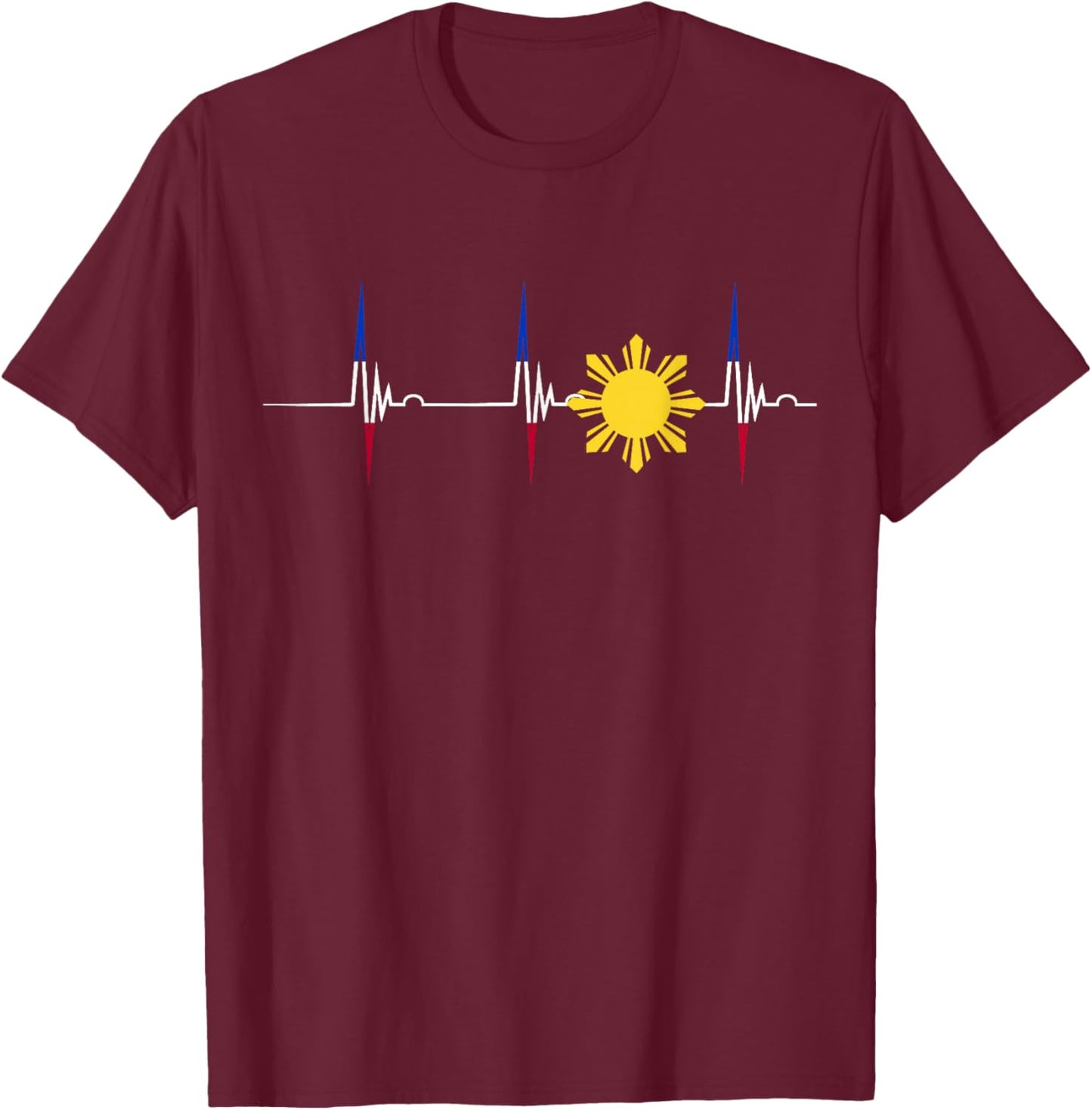 Philippines Heartbeat Pulse EKG Filipino Sun Pilipinas T-Shirt - T-Shirt | Maroon