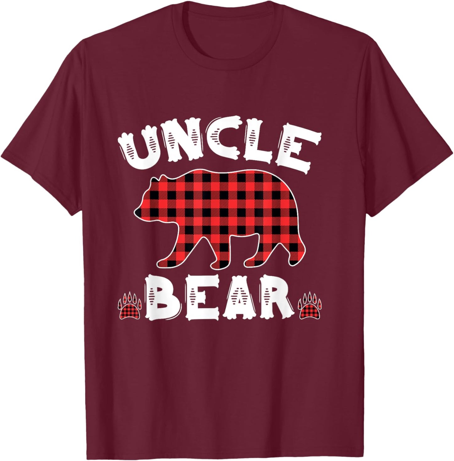 Uncle Bear Buffalo Dark Red Plaid Christmas Pajama Family T-Shirt - T-Shirt | Maroon