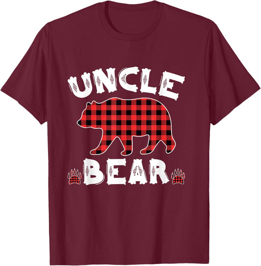 Uncle Bear Buffalo Dark Red Plaid Christmas Pajama Family T-Shirt - T-Shirt | Maroon