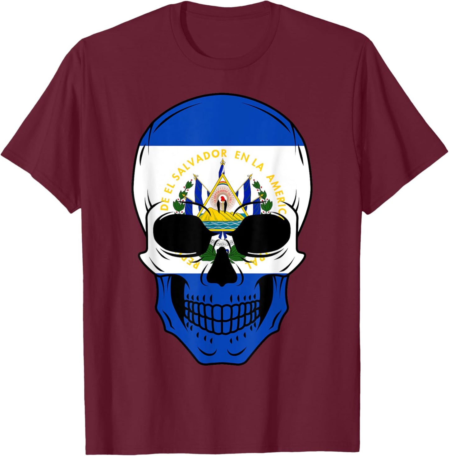 El Salvador Flag Skull Salvadoran Roots Heritage Patriotic T-Shirt - T-Shirt | Maroon