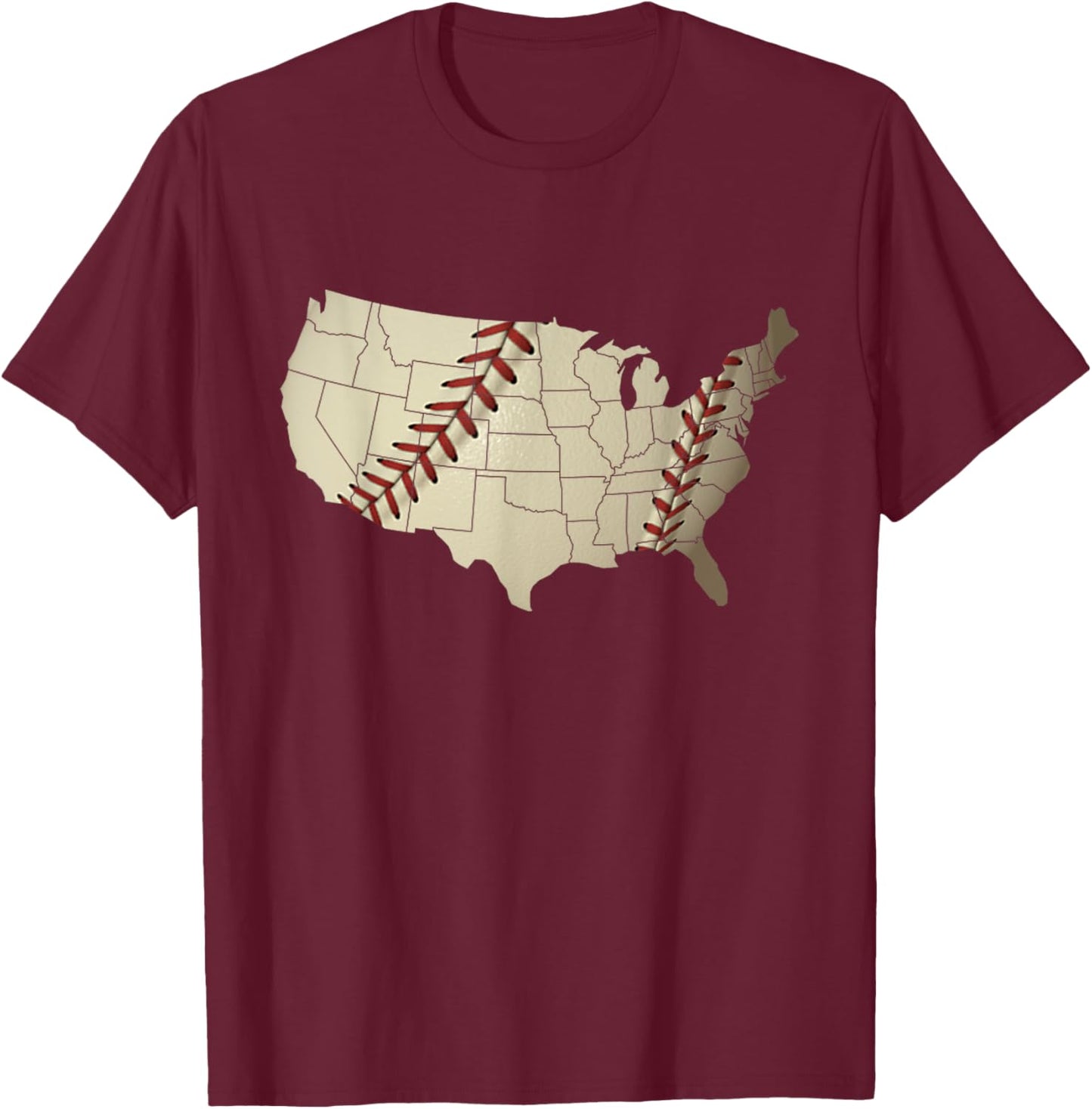 Vintage America BASEBALL Team US Country Ball Map Merica Fan T-Shirt - T-Shirt | Maroon