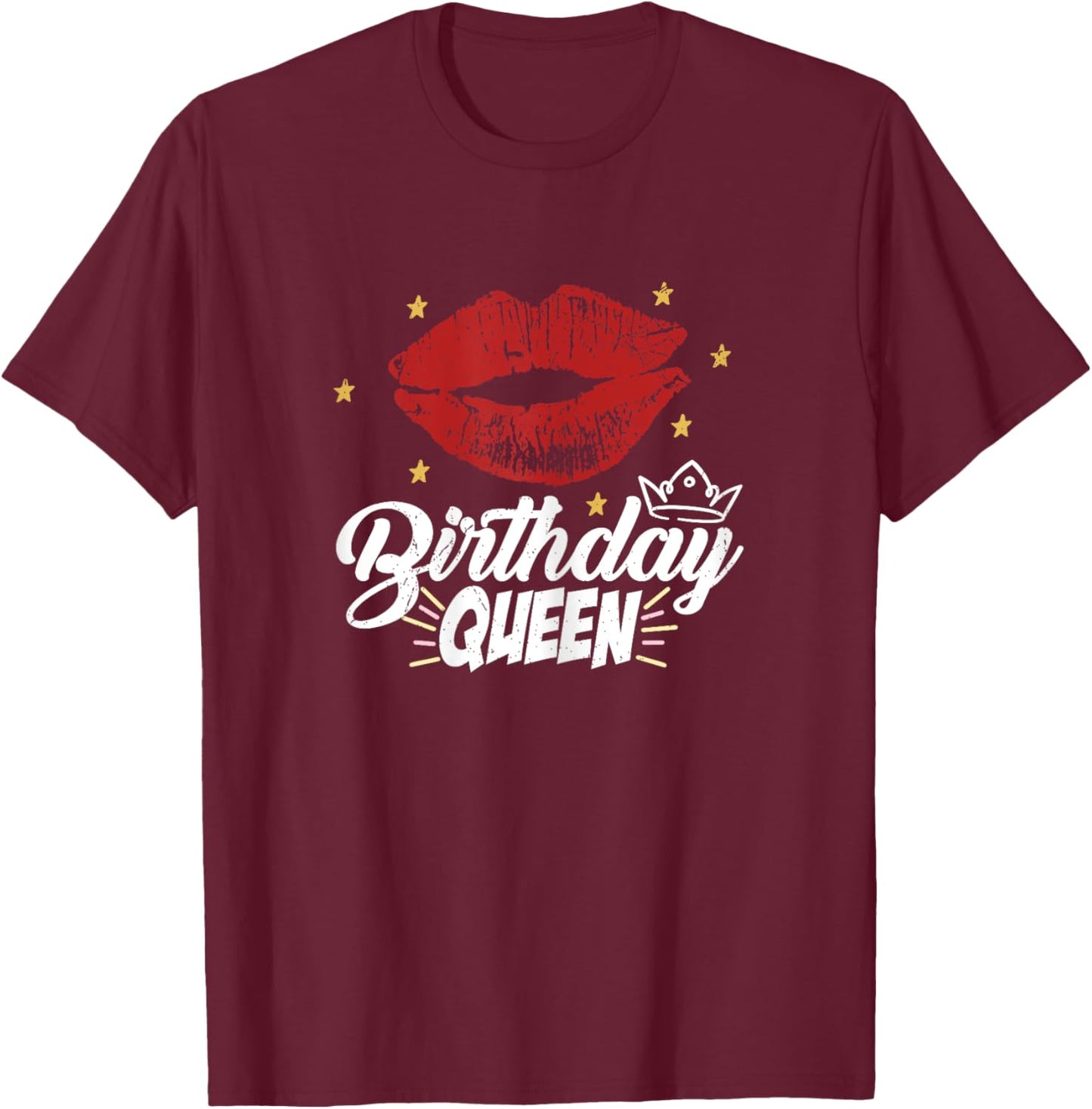 Birthday Queen Red Lipps T-Shirt - T-Shirt | Maroon