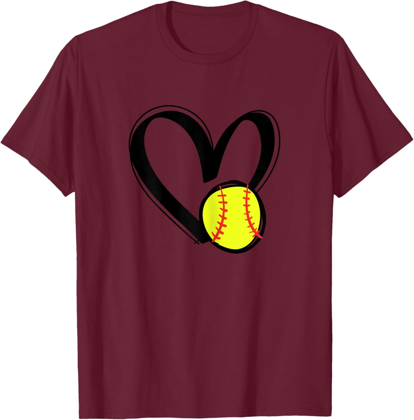 Love Softball Heart T-Shirt - T-Shirt | Maroon