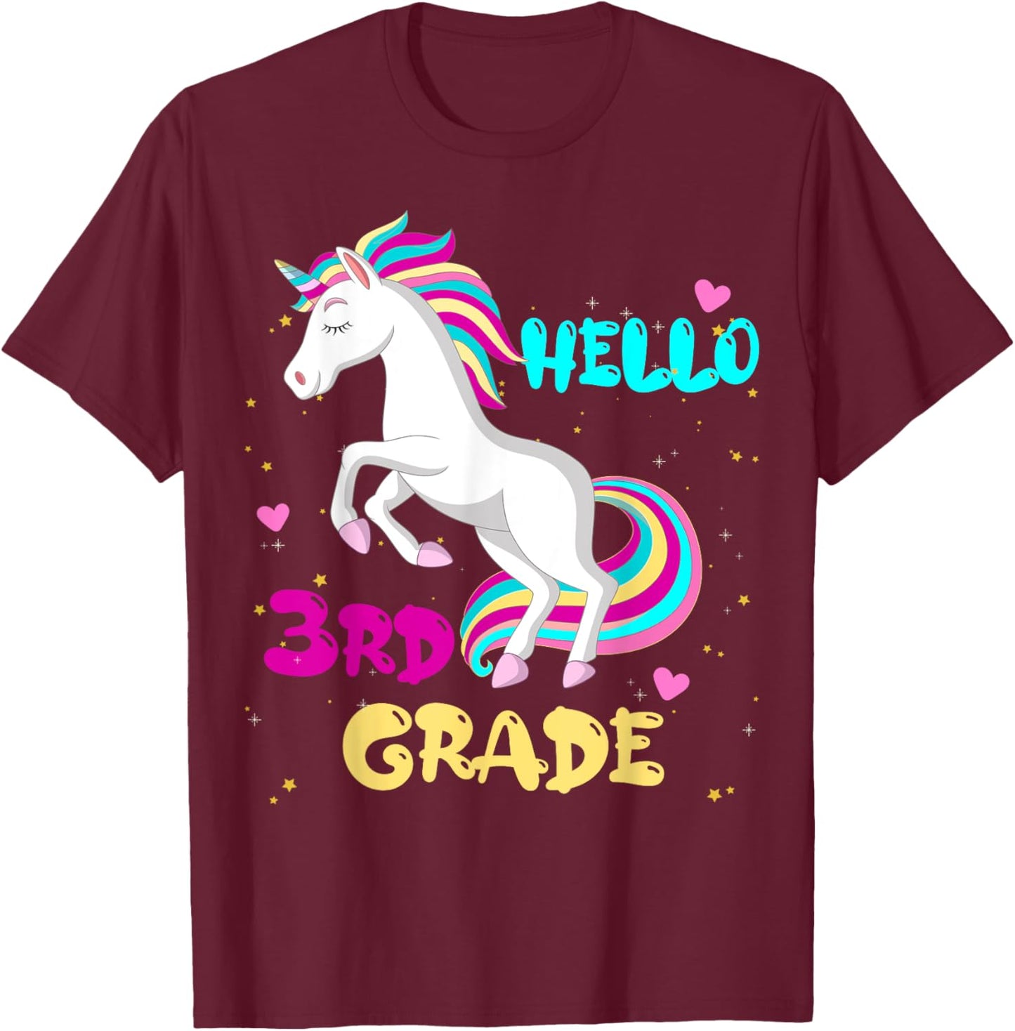Back To School Unicorn Hello Kid First Day of Third grade T-Shirt - T-Shirt | Maroon