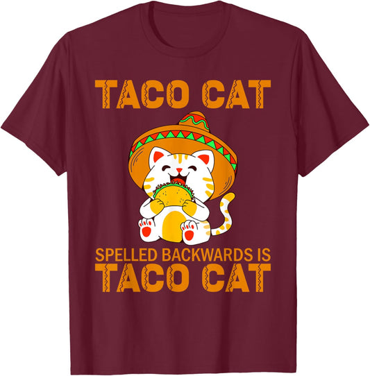 TacoCat for Kids Taco Cat Cinco de Mayo TacoCat Kids Cat T-Shirt - T-Shirt | Maroon