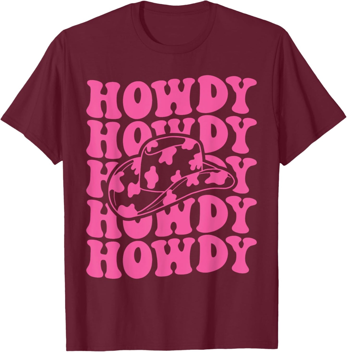 Rodeo White Howdy Western Retro Cowboy Hat Southern Cowgirl T-Shirt - T-Shirt | Maroon