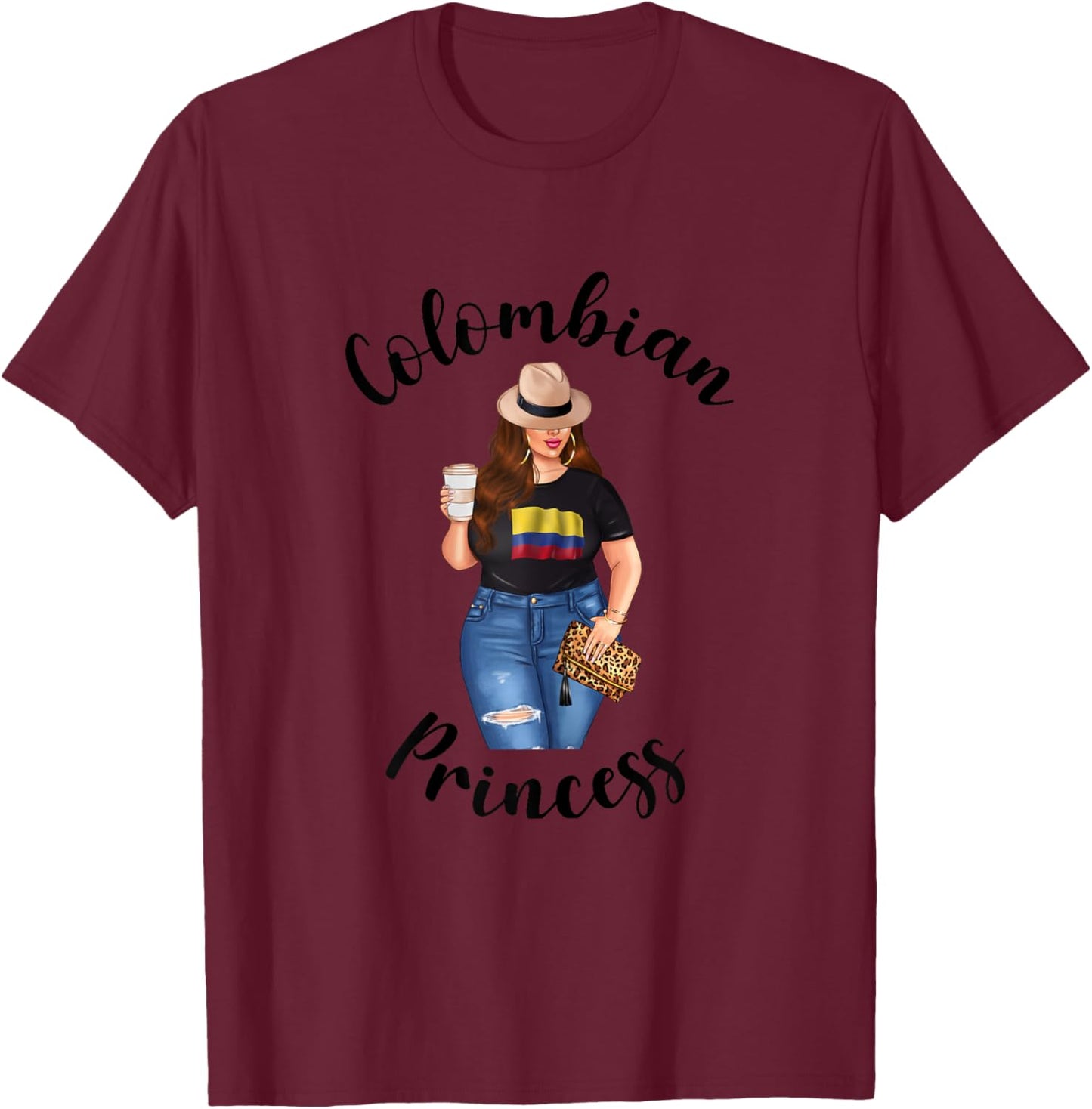 Colombian Princess Woman Colombiana Flag of Colombia Coffee T-Shirt - T-Shirt | Maroon