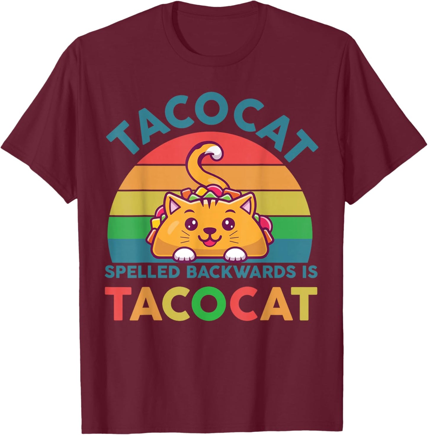 Taco-Shirt Women Men Youth Cute Spelled Backwards Taco-Cat T-Shirt - T-Shirt | Maroon