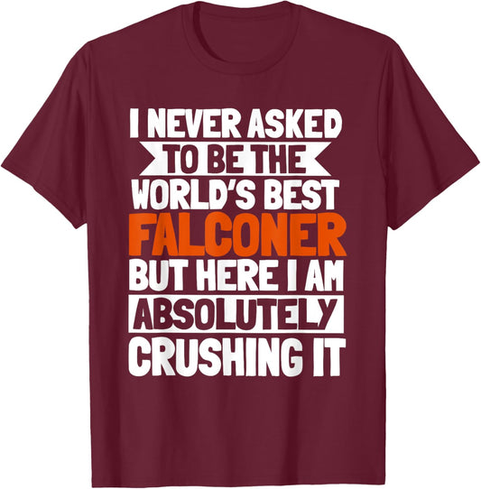 Falconer Falconry Gamehawking World's Best Hawker Falcon T-Shirt - T-Shirt | Maroon