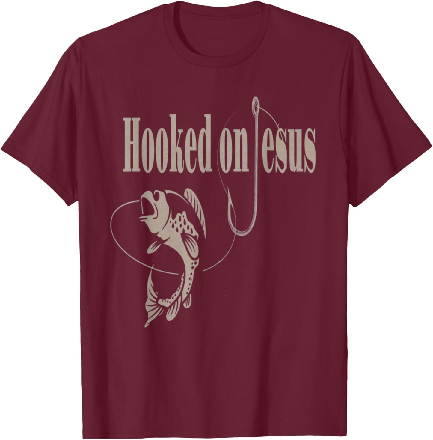 Fishing Camping Christian VBS Funny Vintage Hooked On Jesus T-Shirt - T-Shirt | Maroon