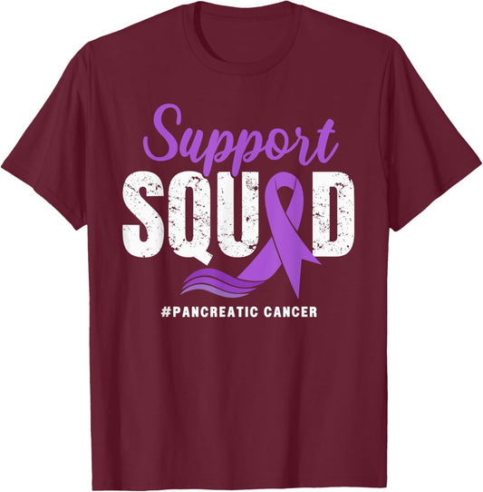 Pancreatic Cancer Support Squad Purple awareness Ribbon T-Shirt - T-Shirt | Maroon