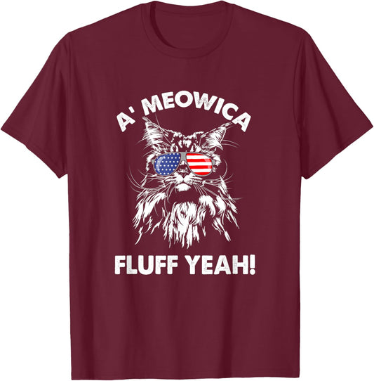 Maine Coon Cat Meowica Shirt Meowica fluff yeah Women T-Shirt - T-Shirt | Maroon