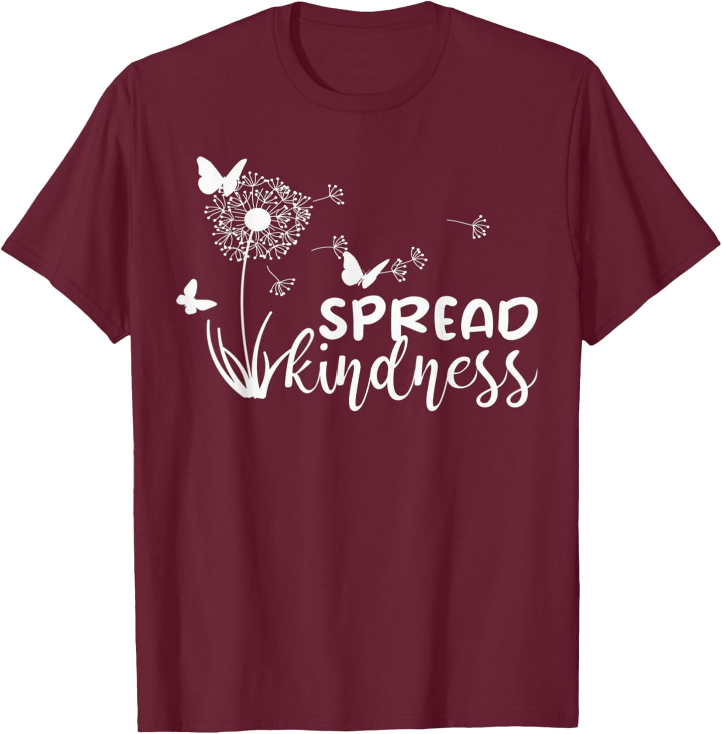 Spread Kindness Summer Dandelion Butterflies Graphic T-Shirt - T-Shirt | Maroon