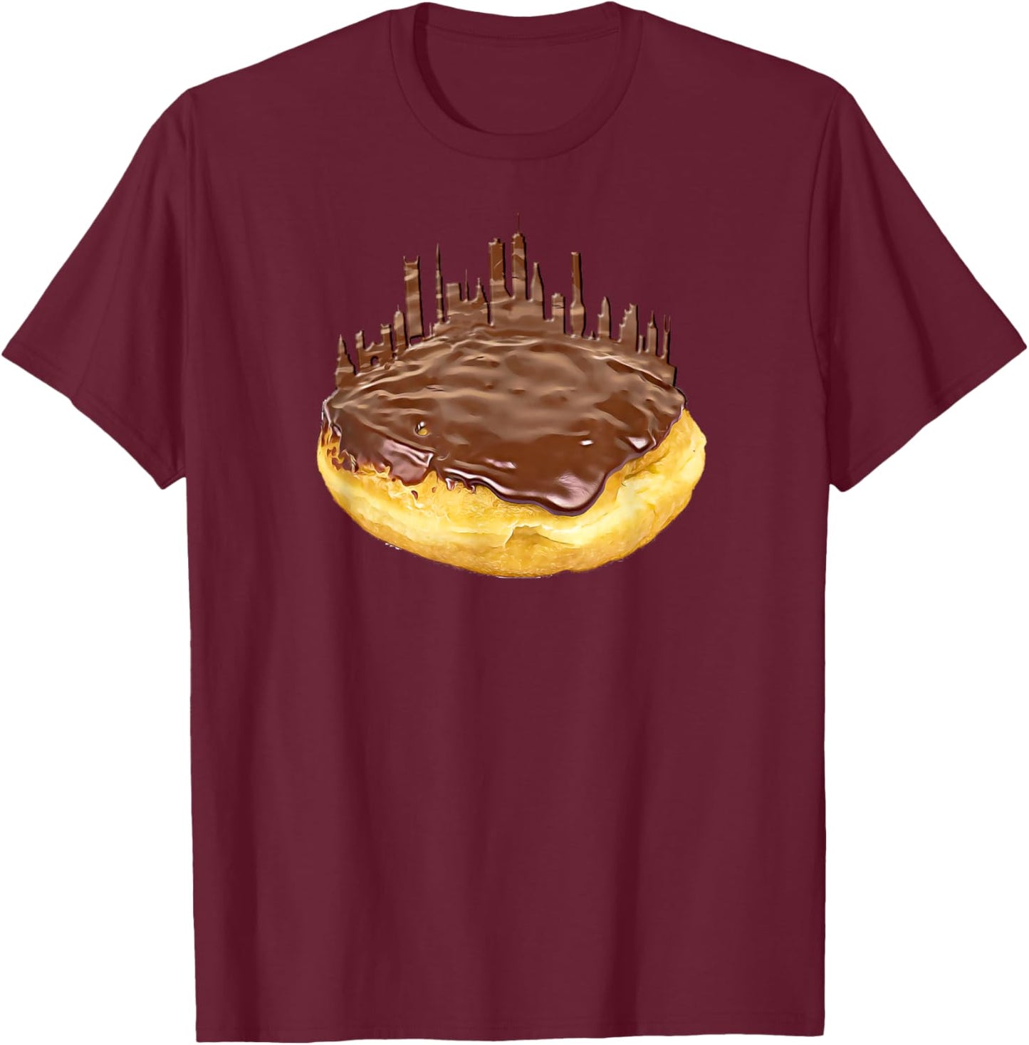 Funny Boston Cream Donut Skyline a Bawston Townie T-Shirt - T-Shirt | Maroon