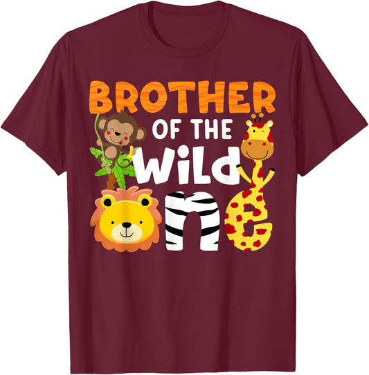 Brother of the Wild One Zoo Theme Bday Safari Jungle Animals T-Shirt - T-Shirt | Maroon