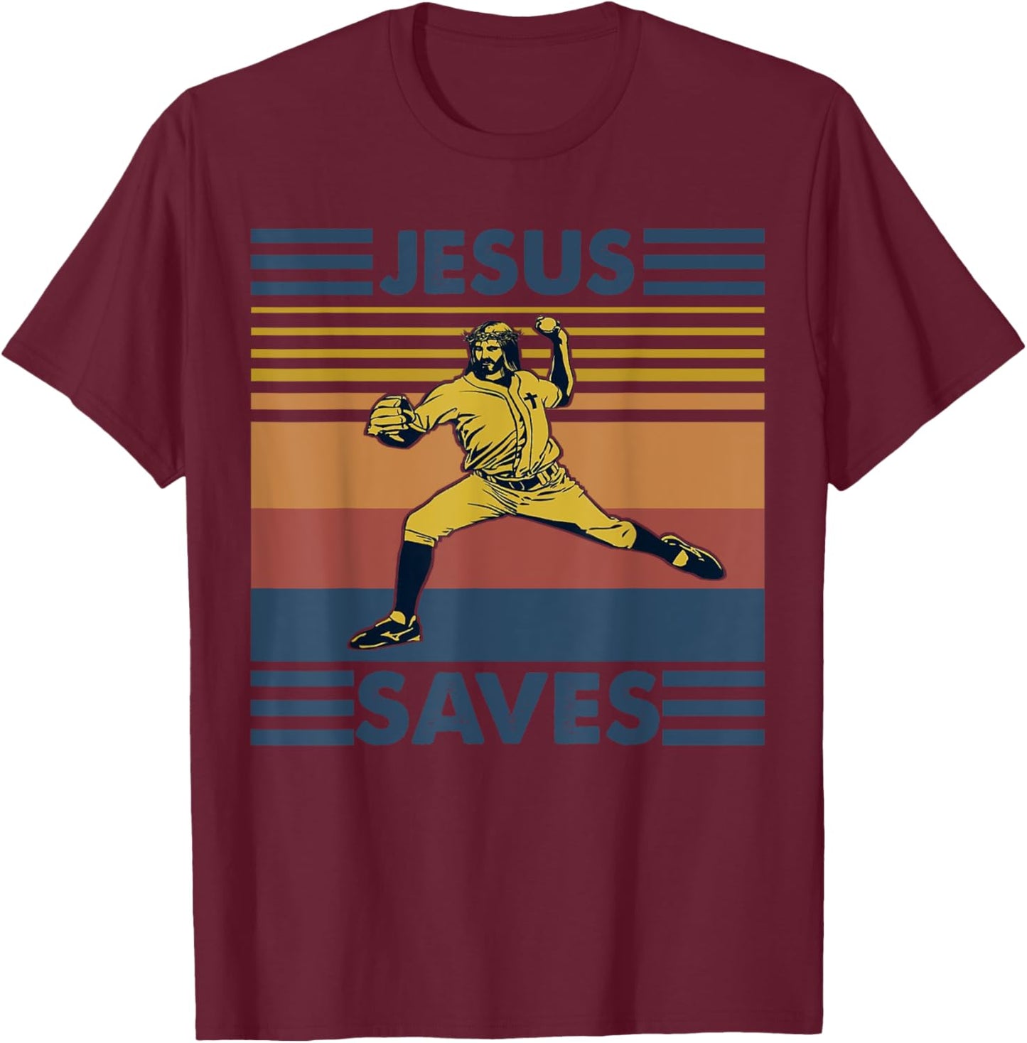 Retro Distressed Jesus Saves Baseball T-Shirt - T-Shirt | Maroon