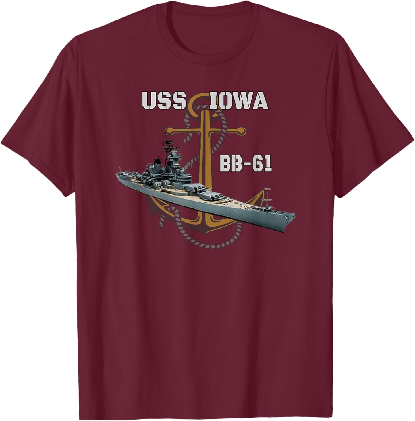 USS Iowa Battleship WW2 American Warship BB-61 Veterans Day T-Shirt - T-Shirt | Maroon
