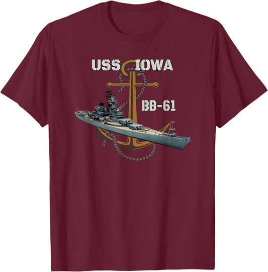 USS Iowa Battleship WW2 American Warship BB-61 Veterans Day T-Shirt - T-Shirt | Maroon