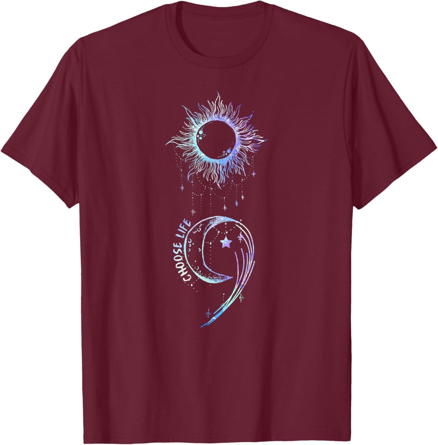 Suicide Prevention Awareness Choose Life Semicolon Gothic T-Shirt - T-Shirt | Maroon