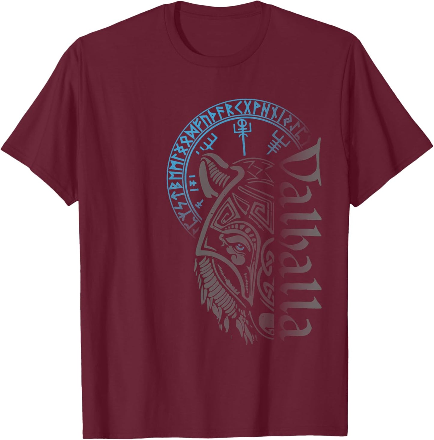 Walhalla Wolf Mask Odin Runes Nordic Compass Viking T-Shirt - T-Shirt | Maroon