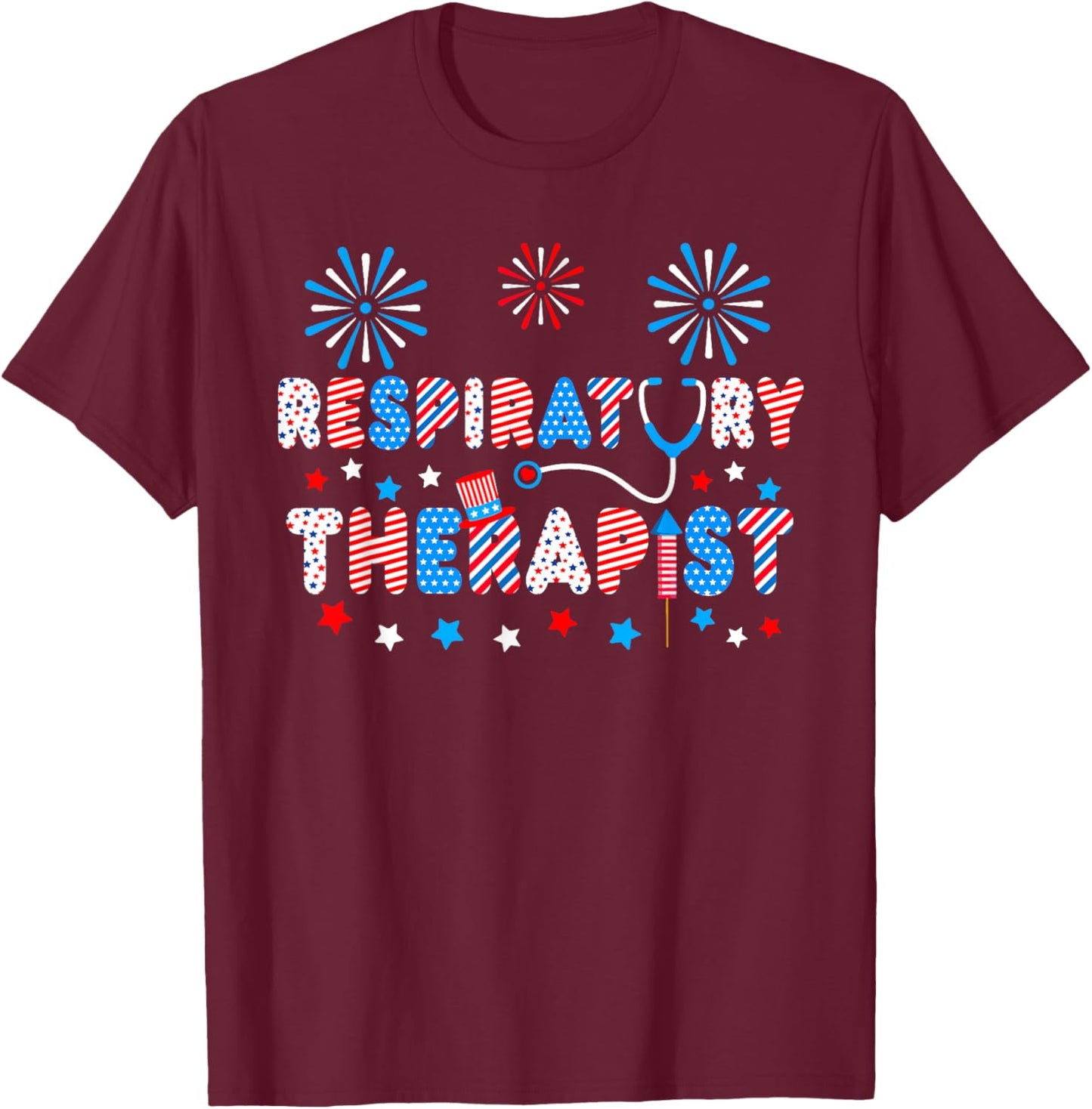 LOVE 4th Of July Stethoscope Respiratory Therapist RT Men T-Shirt - T-Shirt | Maroon