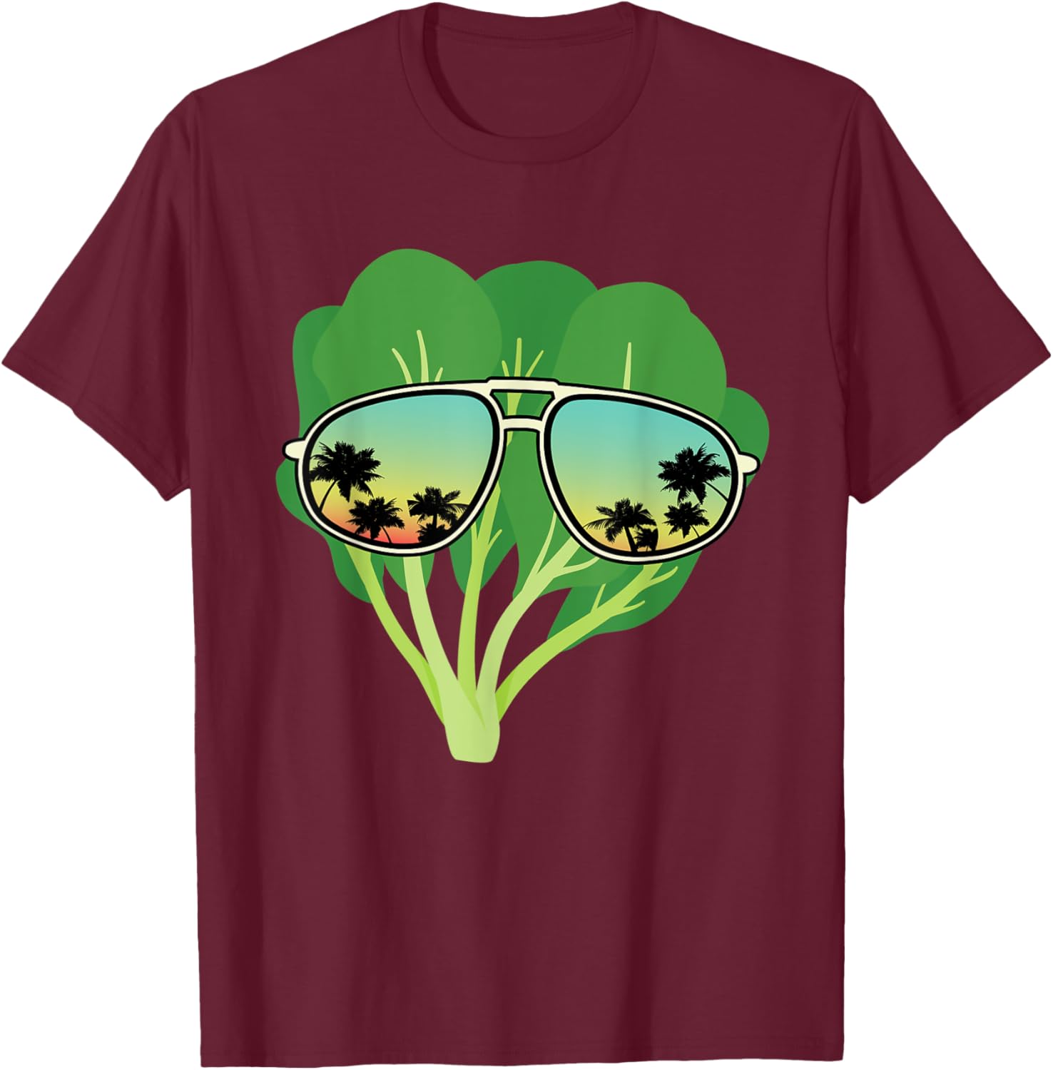 Funny Spinach With Sunglasses Outfit Love Healthy Food T-Shirt - T-Shirt | Maroon