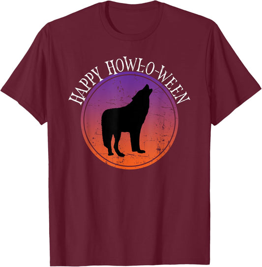 Funny Wolf Howl Halloween Pun - Happy Howl-o-ween T-Shirt - T-Shirt | Maroon