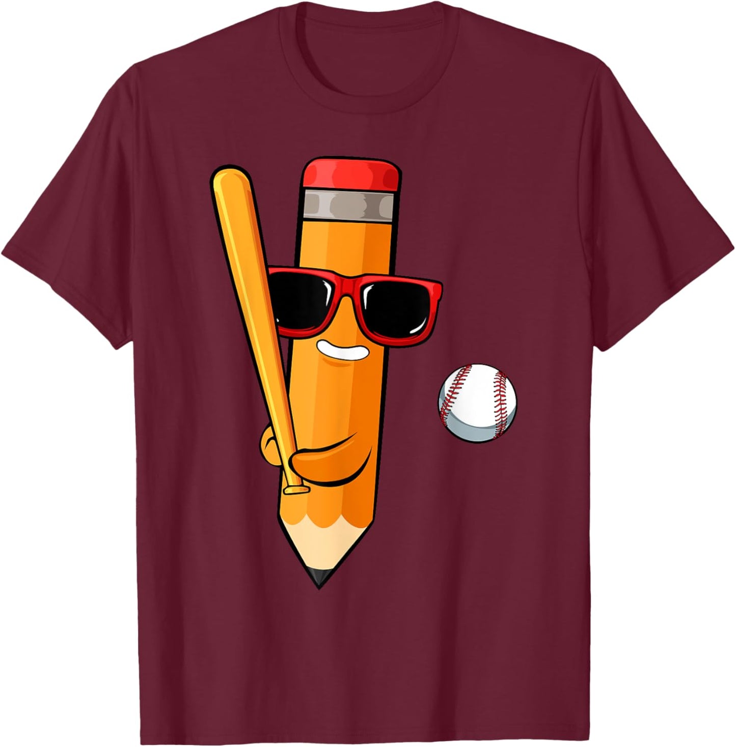 Baseball Player Pencil Back To School Cute Sport Students T-Shirt - T-Shirt | Maroon