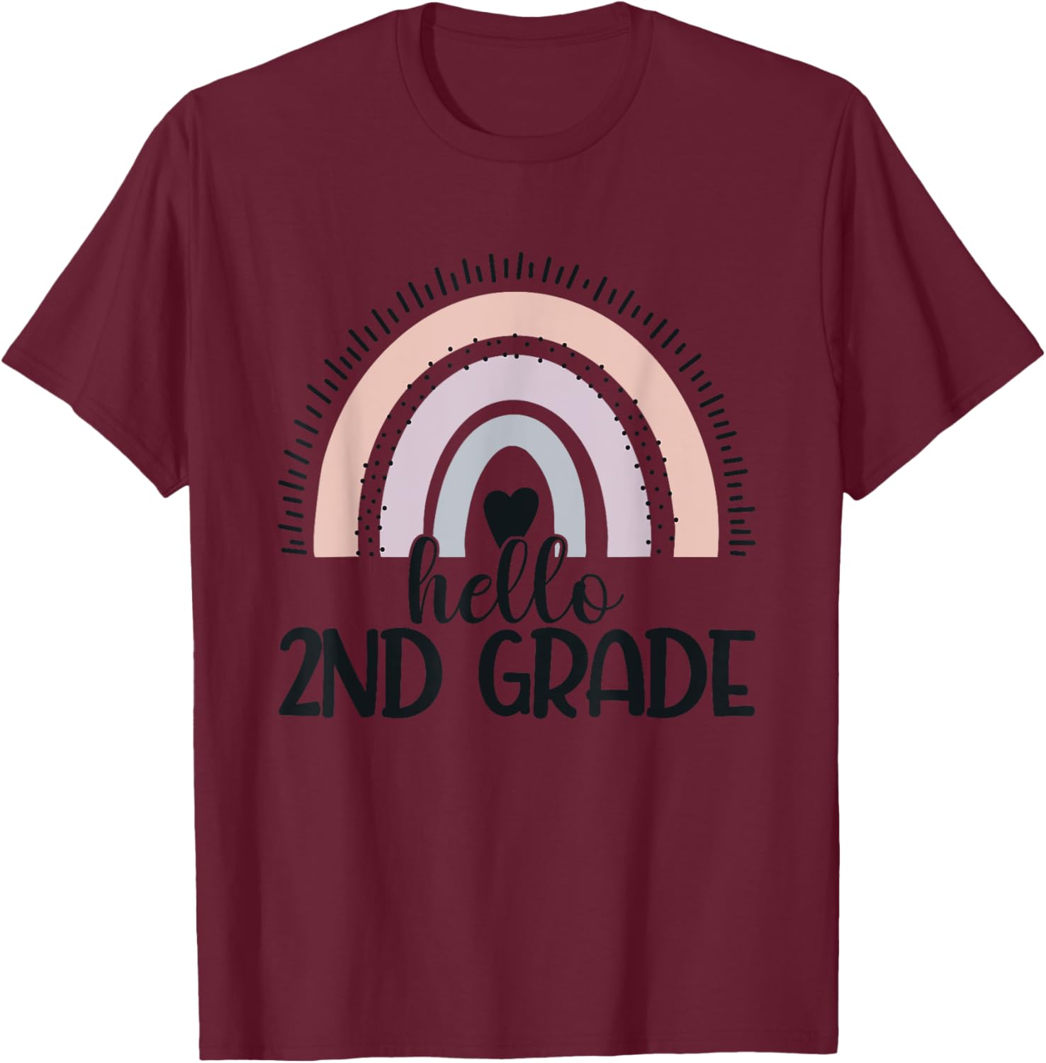 Second Grade Rainbow Teacher Hello 2nd Grade Rainbow T-Shirt - T-Shirt | Maroon